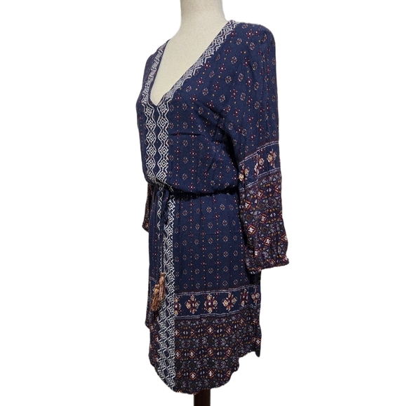 Knox Rose Boho Print Dress Embroidery Blue Midi Size Large - Picture 7 of 16